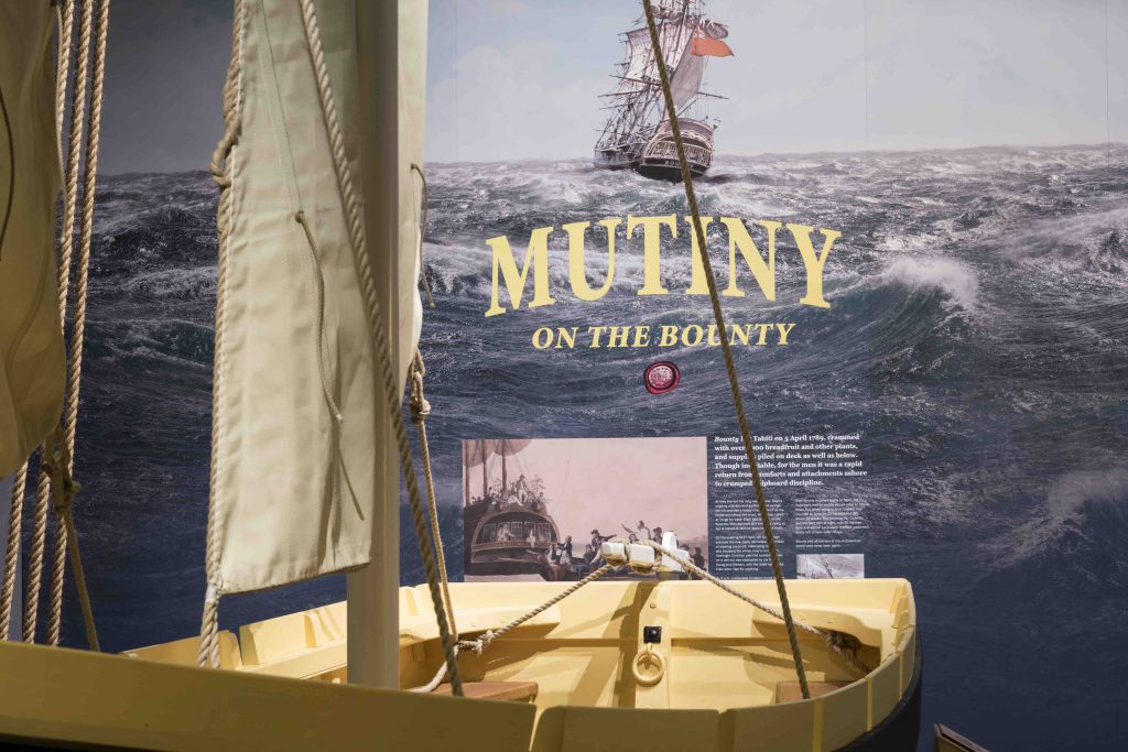 The Bounty Launch in Captain Bligh, Myth, Man and Mutiny exhibition at The National Maritime Museum Cornwall in Falmouth. Photo by Paul Abbitt.